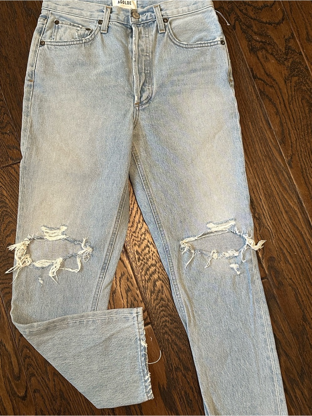 Agolde Women’s Light Blue Ripped Slim Straight Jeans